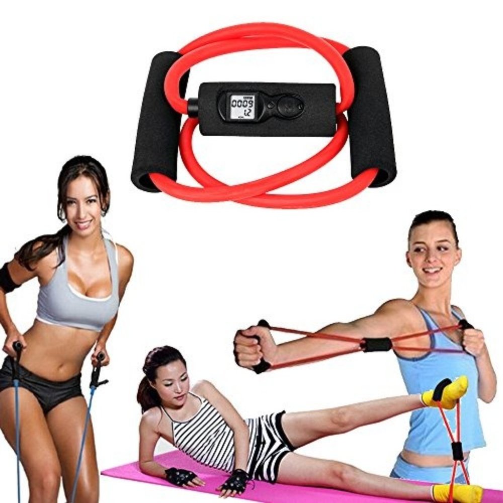 Heavy Duty Chest Resistance Bands Gym Exercise With LCD Rep/Calorie Counter